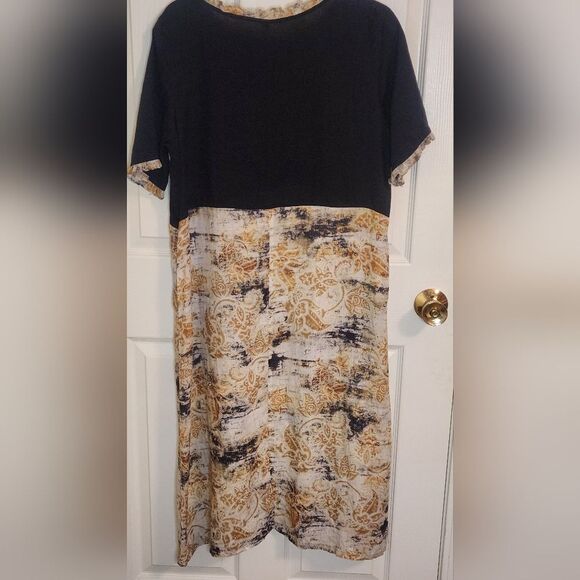 Unbranded L Black Beige Cotton Shrtslv Floral Pattern Bohamian Women Midi Dress - Picture 7 of 9